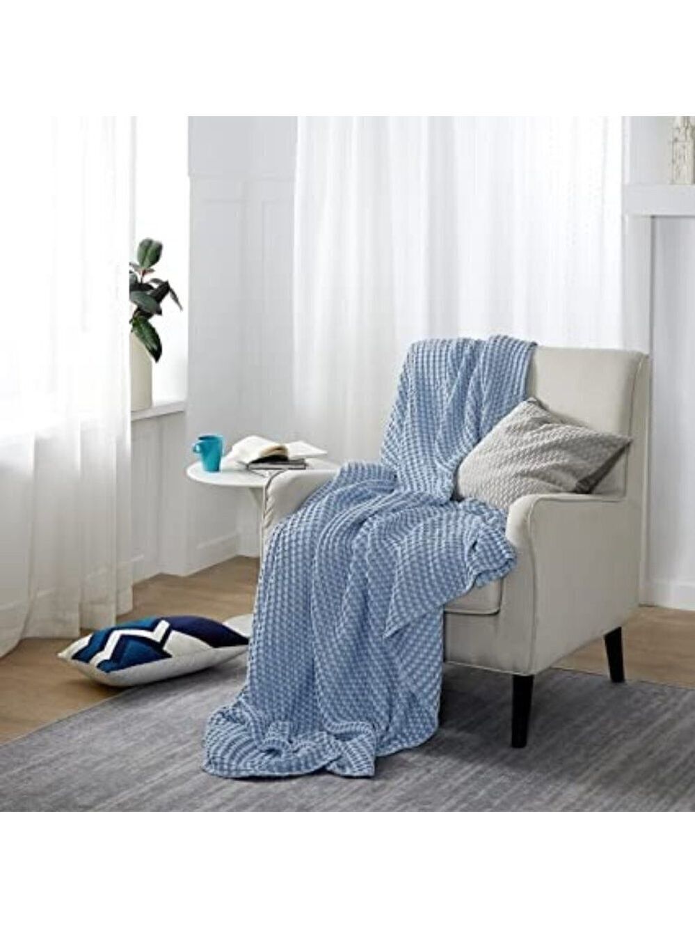 COTTON Waffle Weave Bamboo Blanket King Size Navy Soft Lightweight Bed Blanket - Picture 2 of 6